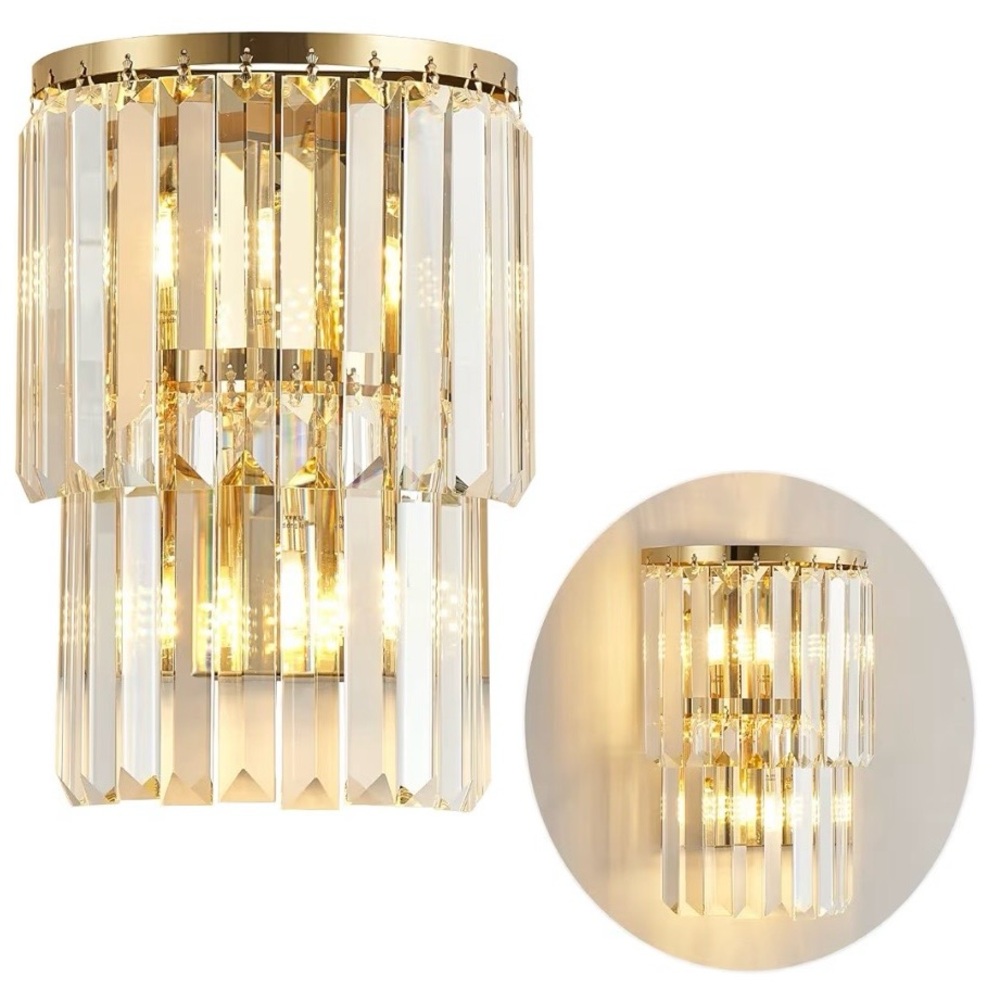Siljoy 2-Tiers Modern Crystal Light Wall Mount Sconce for Bedside Foyer Den Hall
